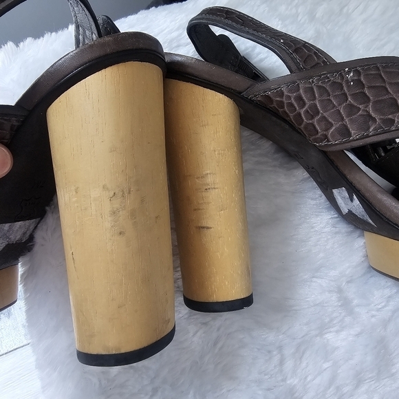 TORY BURCH Kayla Croc Leather Platform Sandals Heels - Picture 10 of 12